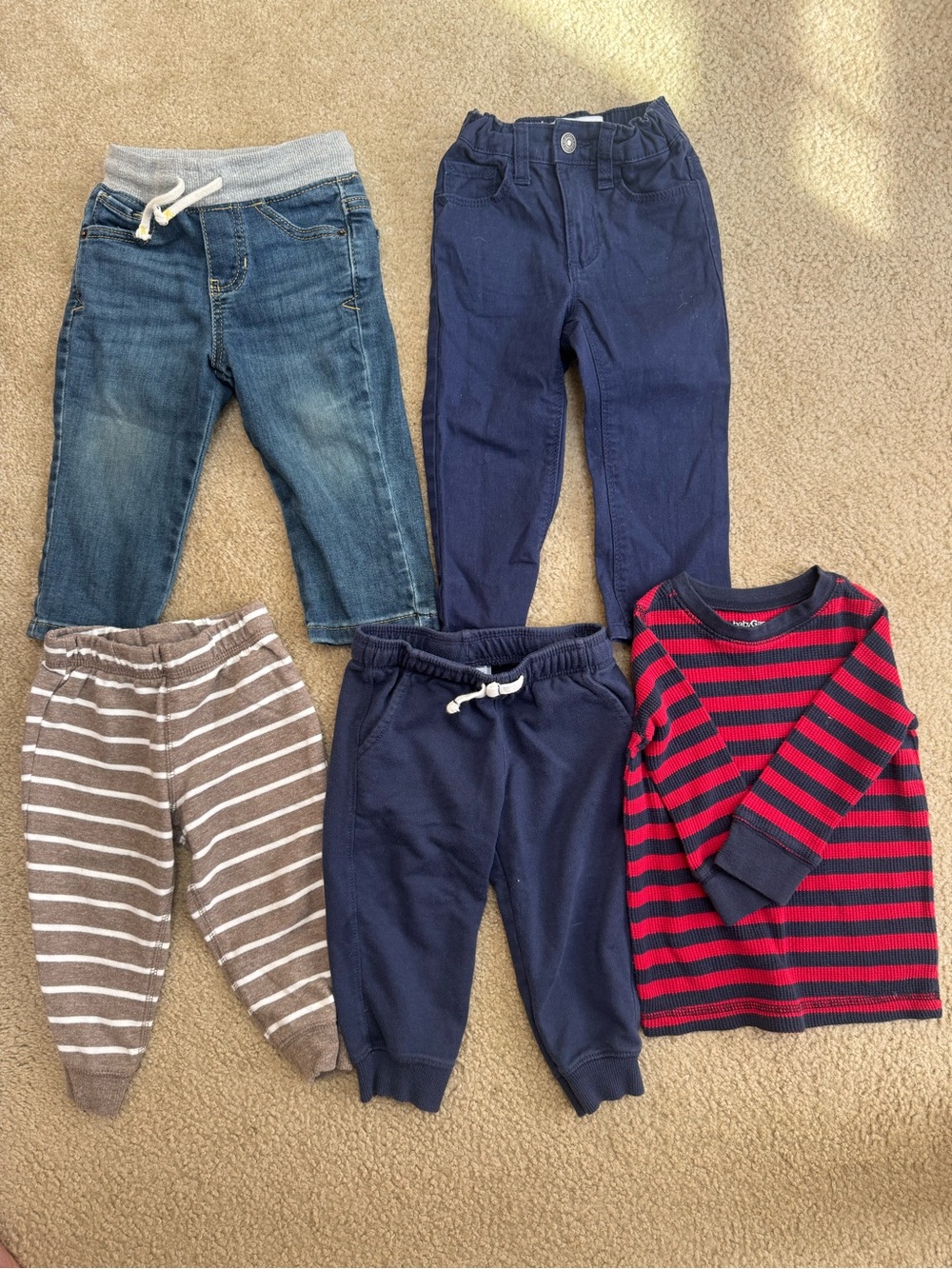 Kids 18M Navy/Tan Bundle 4 pants 1 shirt